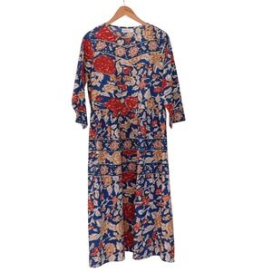 NEW Womens Dress Muumuu Patio Blue and Rust Floral 3/4 Sleeves Cotton Sz Small